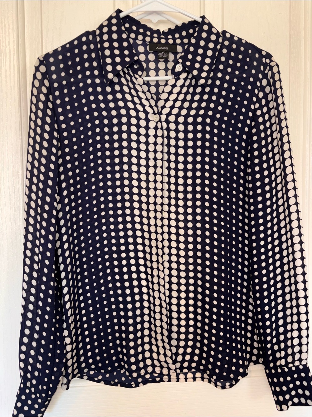 Alfani Navy and White Polka Dot Button-Down Shirt